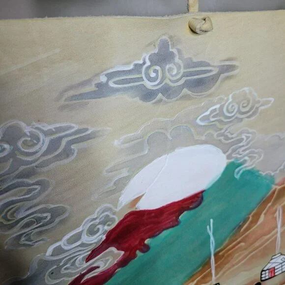 Hand Painted‎ Leather Wall Art Horses Mongolian Landscape Wood Western Carved - Picture 6 of 16